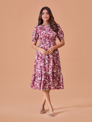 Dressberry Women Fit and Flare Pink Midi/Calf Length Dress