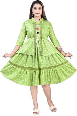 Elegance elite Women A-line Light Green Knee Length Dress