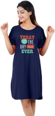 BEFLI Women T Shirt Dark Blue Above Knee/Mid Thigh Length Dress