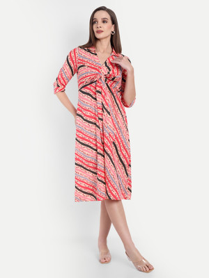 FairLeaf Women Fit and Flare Multicolor Knee Length Dress