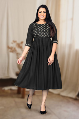 Joqcey Women Fit and Flare Multicolor Midi/Calf Length Dress