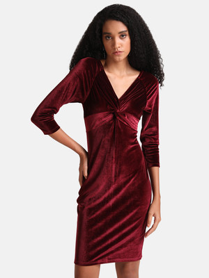 KAZO Women Sheath Maroon Above Knee/Mid Thigh Length Dress