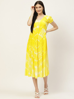 METRONAUT Women Fit and Flare Yellow Midi/Calf Length Dress