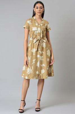 W Women A-line Brown Knee Length Dress