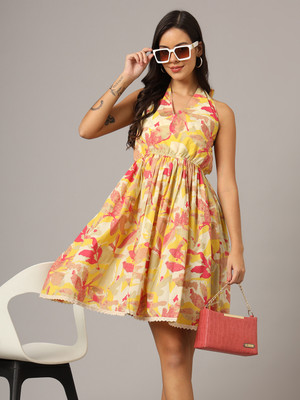 FABRIC FITOOR Women Fit and Flare Multicolor Above Knee/Mid Thigh Length Dress