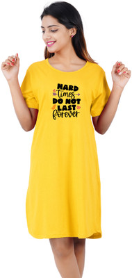 BEFLI Women T Shirt Yellow Above Knee/Mid Thigh Length Dress