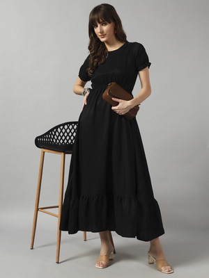 Jash Creation Women Fit and Flare Black Maxi/Full Length Dress