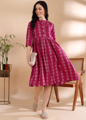 Vinhscape Women Asymmetric Multicolor Midi/Calf Length Dress