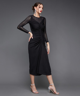 Miss Chase Women Asymmetric Black Maxi/Full Length Dress