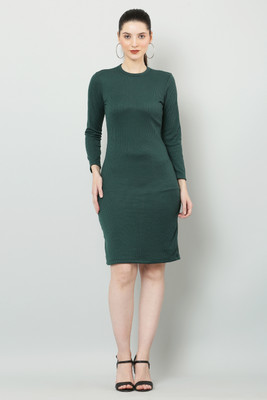 VIRGO MODA Women Bodycon Dark Green Knee Length Dress
