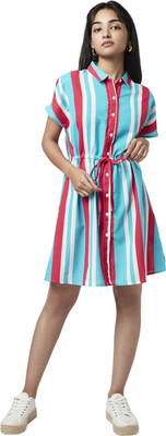 YU by Pantaloons Women Fit and Flare Blue Midi/Calf Length Dress