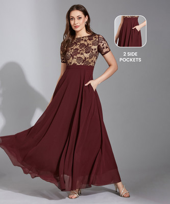 Life With Pockets Women Fit and Flare Purple Maxi/Full Length Dress