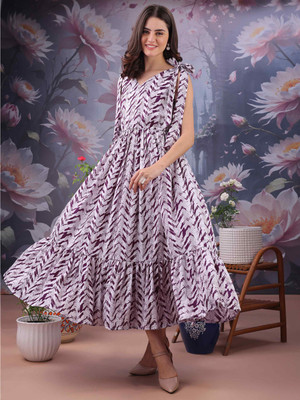 TextileNow Women Fit and Flare Purple Midi/Calf Length Dress