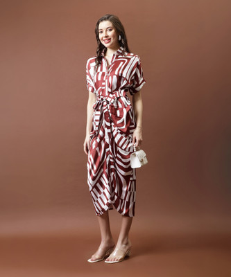 ATHENA Women Wrap Brown Midi/Calf Length Dress