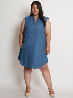 9 impression Women A-line Blue Knee Length Dress