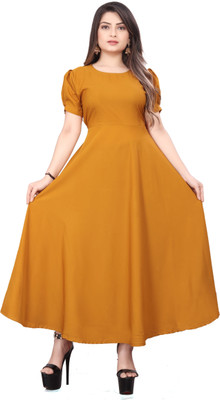 HouseOfCommon Women Maxi Orange Full Length Dress
