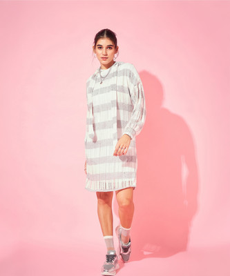 ATHENA Women Bodycon White, Grey Above Knee/Mid Thigh Length Dress