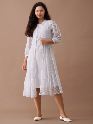 AASK Women Fit and Flare White Dress