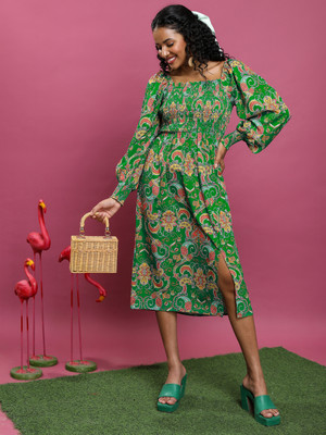 Tokyo Talkies Women A-line Green Midi/Calf Length Dress