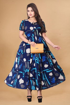HouseOfCommon Women Ethnic Dress Blue Knee Length Dress