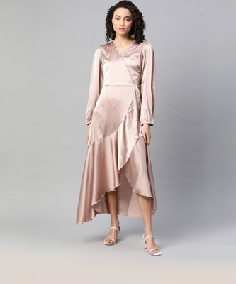 PLUSS Women Fit and Flare Pink Midi/Calf Length Dress