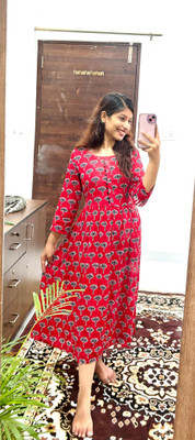 BOMBAY SPEED Women Fit and Flare Red Midi/Calf Length Dress