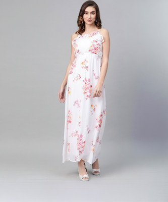 SASSAFRAS Women Maxi Red, White, Pink Full Length Dress