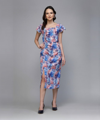 Fabway Clothing Women Sheath Multicolor Midi/Calf Length Dress