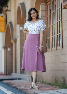 VASTRA MALL Women A-line Pink Midi/Calf Length Dress