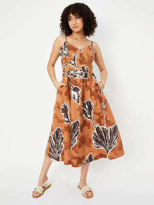 MAX Women A-line Brown Midi/Calf Length Dress