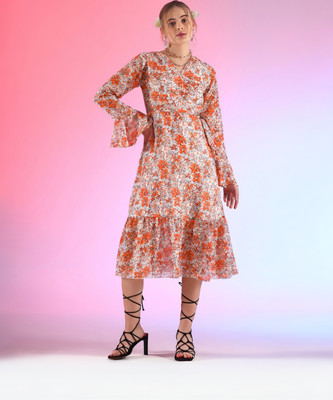 Sheetal Associates Women A-line Multicolor Midi/Calf Length Dress