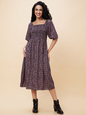 Globus Women Fit and Flare Black Midi/Calf Length Dress