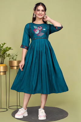 ShopGlobal Women Fit and Flare Blue Midi/Calf Length Dress