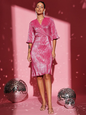 Roadster Women A-line Pink Knee Length Dress