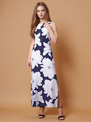 Selvia Women Bodycon Purple, White Maxi/Full Length Dress