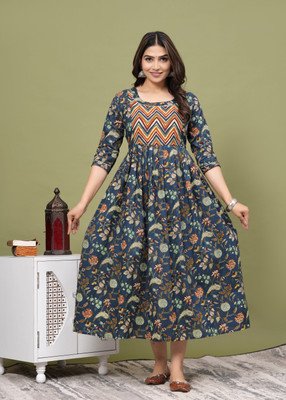 Chandar Textile Flared/A-line Gown(Dark Blue)