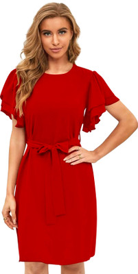HEER FASHION Women Bodycon Red Knee Length Dress