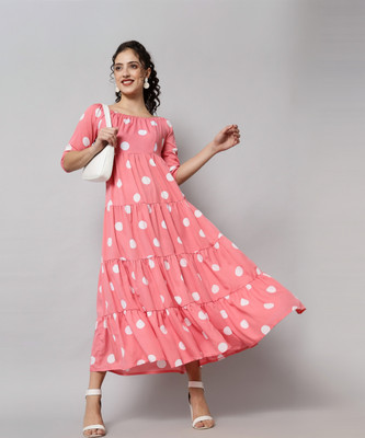 Emeros Women A-line Pink Midi/Calf Length Dress