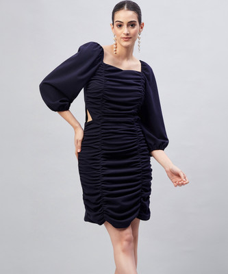 Marie Claire Women A-line Blue Above Knee/Mid Thigh Length Dress