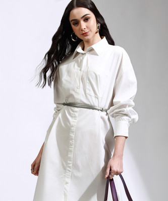 Tokyo Talkies Women Shirt White Knee Length Dress