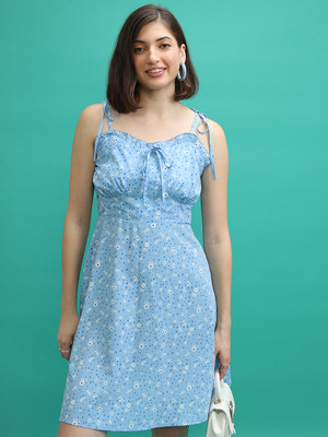Tokyo Talkies Women Ruffled Blue, White Above Knee/Mid Thigh Length Dress