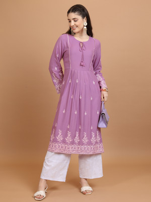 Vishudh Women A-line Purple Midi/Calf Length Dress