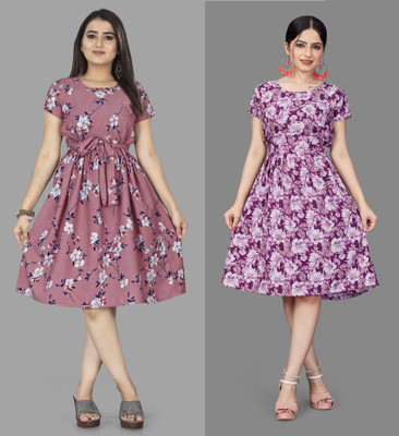 MAHADEV Women Fit and Flare Pink Mini/Short Dress