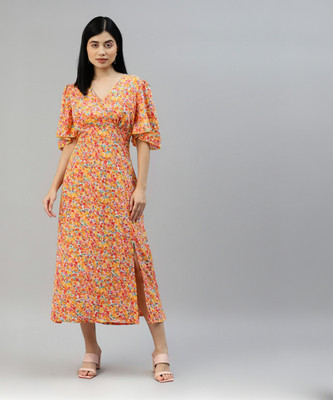 PLUSS Women Wrap Multicolor Midi/Calf Length Dress