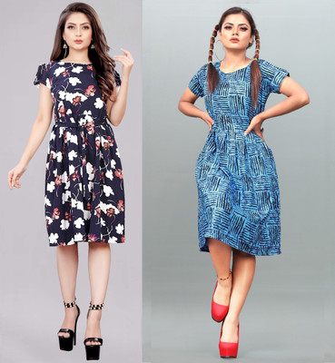 tanvi creation Women A-line Blue Knee Length Dress