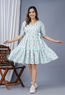 Khedapati Women Fit and Flare Green Knee Length Dress