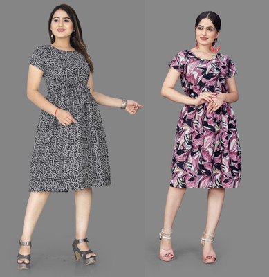 Khushi Fab Women Fit and Flare Multicolor Below Knee Dress