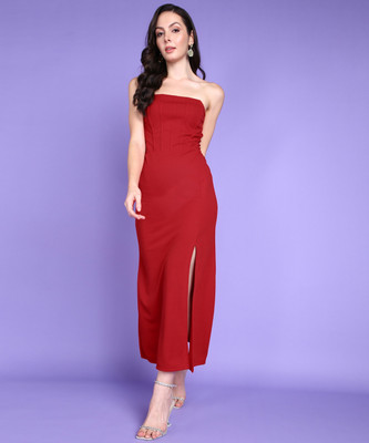 METRONAUT Women A-line Red Midi/Calf Length Dress