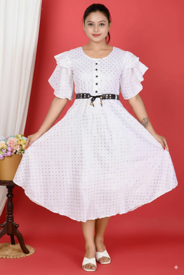 mariya Women A-line White Midi/Calf Length Dress