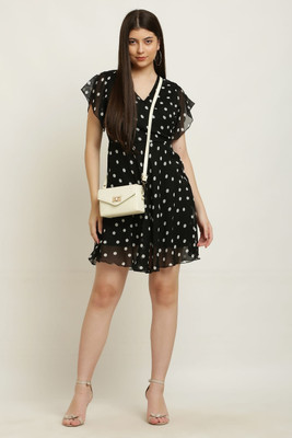 SALONI STYLE Women A-line Black Above Knee/Mid Thigh Length Dress